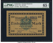 Cameroon Kaiserliches Gouvernement 100 Mark 12.8.1914 Pick 3b PMG Gem Uncirculated 65 EPQ. A note from the initial issuance for Cameroon, in atypical ...
