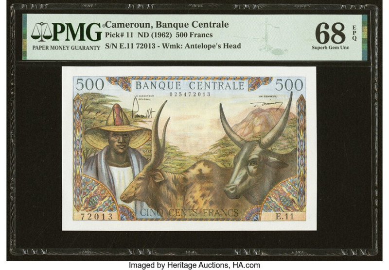 Cameroon Banque Centrale 500 Francs ND (1962) Pick 11 PMG Superb Gem Unc 68 EPQ....
