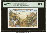 Cameroon Banque Centrale 500 Francs ND (1962) Pick 11 PMG Superb Gem Unc 68 EPQ. Heavy embossing is evident on this well centered, colorful note desig...