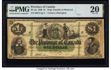 Canada Province of Canada, Montreal $1 1.10.1866 PC-2a PMG Very Fine 20. The 1866 issue marked the first currency issued by the newly established Domi...