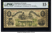 Canada Dominion of Canada $2 1.7.1870 DC-3b PMG Choice Fine 15. Payable to Toronto this example is very rare in any grade. This was the highest denomi...
