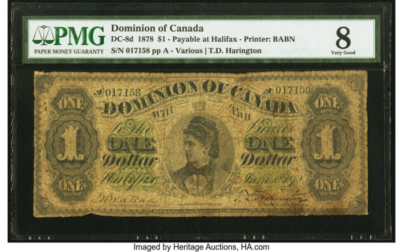 Canada Dominion of Canada, Halifax $1 1.6.1878 DC-8d PMG Very Good 8. An evenly ...