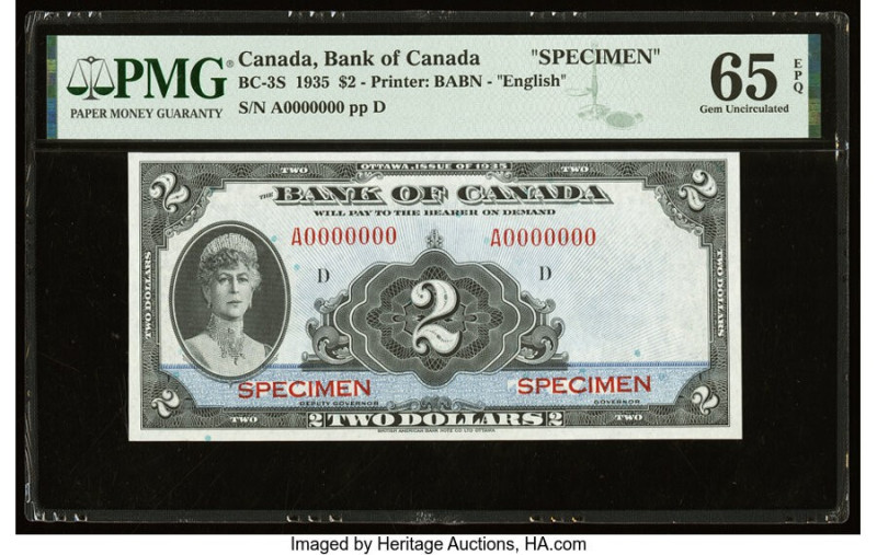 Canada Bank of Canada $2 1935 BC-3S English Variety Specimen PMG Gem Uncirculate...