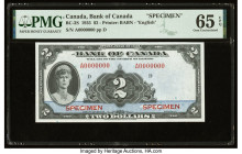 Canada Bank of Canada $2 1935 BC-3S English Variety Specimen PMG Gem Uncirculated 65 EPQ. An amazing portrait of Queen Mary is displayed the front of ...