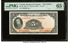 Canada Bank of Canada $5 1935 BC-6S French Variety Specimen PMG Gem Uncirculated 65 EPQ. The French text 1935 notes are extremely popular and near imp...
