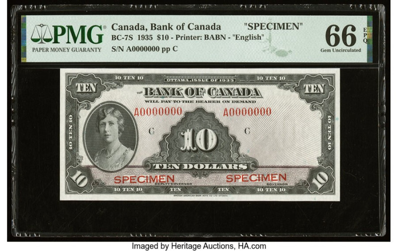 Canada Bank of Canada $10 1935 BC-7S English Variety Specimen PMG Gem Uncirculat...