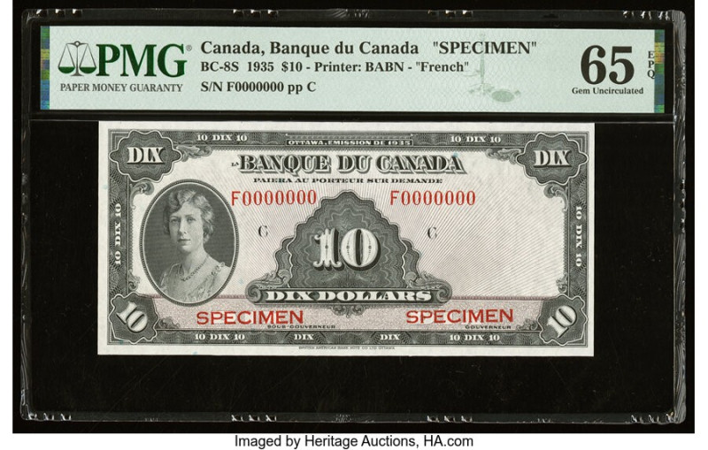 Canada Bank of Canada $10 1935 BC-8S French Variety Specimen PMG Gem Uncirculate...