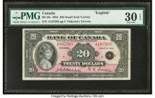 Canada Bank of Canada $20 1935 BC-9b English Text PMG Very Fine 30 EPQ. The small sized Bank of Canada seal at front right indicates that this is the ...