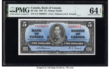 Canada Bank of Canada $5 2.1.1937 BC-23a PMG Choice Uncirculated 64 EPQ. A stunning array of deep blue color was utilized to create this scarce type, ...