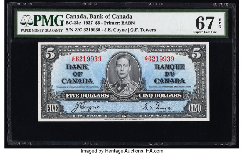 Canada Bank of Canada $5 2.1.1937 BC-23c PMG Superb Gem Unc 67 EPQ. Incredible, ...