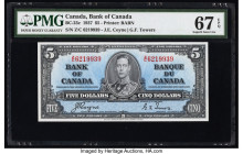 Canada Bank of Canada $5 2.1.1937 BC-23c PMG Superb Gem Unc 67 EPQ. Incredible, Superb Gem technical features are easily seen on both sides of this mi...