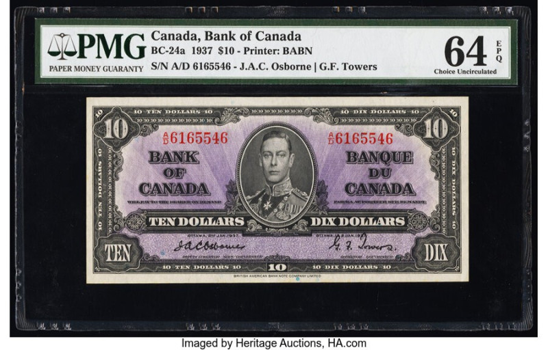 Canada Bank of Canada $10 2.1.1937 BC-24a PMG Choice Uncirculated 64 EPQ. Excell...