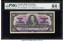 Canada Bank of Canada $10 2.1.1937 BC-24a PMG Choice Uncirculated 64 EPQ. Excellent color is infused throughout this impressive note featuring a portr...