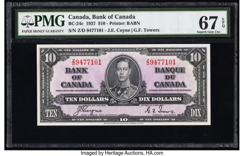 Canada Bank of Canada $10 2.1.1937 BC-24c PMG Superb Gem Unc 67 EPQ. A fantastic...