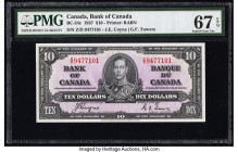 Canada Bank of Canada $10 2.1.1937 BC-24c PMG Superb Gem Unc 67 EPQ. A fantastic depiction of king George VI graces the front of this middle denominat...