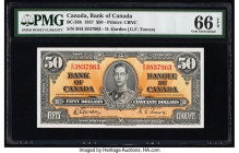 Canada Bank of Canada $50 2.1.1937 BC-26b PMG Gem Uncirculated 66 EPQ. A fantastic key denomination, and the highest denomination to feature the portr...