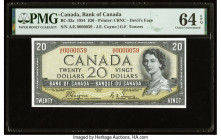 Serial Number 59 Canada Bank of Canada $20 1954 BC-33a "Devil's Face" PMG Choice Uncirculated 64 EPQ. A lovely high grade example with first prefix A/...