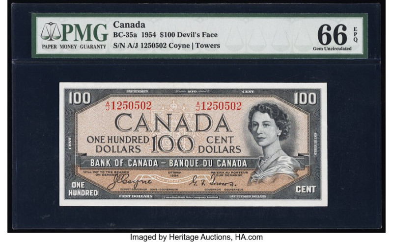 Canada Bank of Canada $100 1954 BC-35a "Devil's Face" PMG Gem Uncirculated 66 EP...