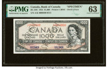 Canada Bank of Canada $1000 1954 BC-36S "Devil's Face" Specimen PMG Choice Uncirculated 63. A scarce Canadian Specimen that is seldom seen in any grad...