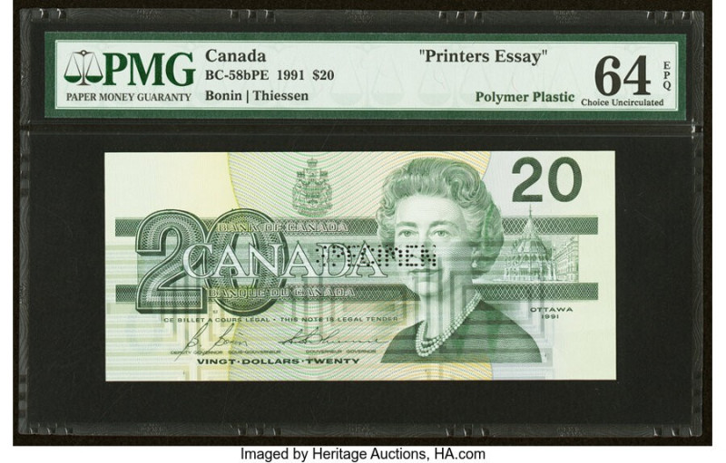 Canada Bank of Canada $20 1991 BC-58bPE Printer's Essay PMG Choice Uncirculated ...