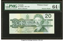 Canada Bank of Canada $20 1991 BC-58bPE Printer's Essay PMG Choice Uncirculated 64 EPQ. Canadian Printer Essays are uncommon and desirable. This inter...