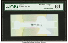 Canada Bank of Canada $20 1991 BC-58PE Printer's Essay PMG Choice Uncirculated 64. Polymer plastic surfaces are seen on this rare prototype. The face ...