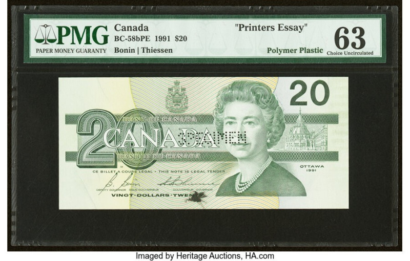 Canada Bank of Canada $20 1991 BC-58bPE Printer's Essay PMG Choice Uncirculated ...