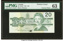 Canada Bank of Canada $20 1991 BC-58bPE Printer's Essay PMG Choice Uncirculated 63. This handsome Printer Essay was printed on polymer plastic surface...