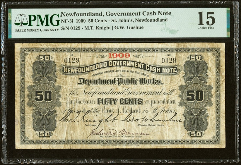 Low Serial Number 129 Canada St. John's, NF- Government Cash Note 50 Cents 1909 ...