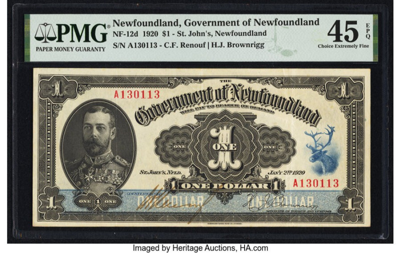Canada St. John's, NF- Government of Newfoundland $1 2.1.1920 NF-12d PMG Choice ...