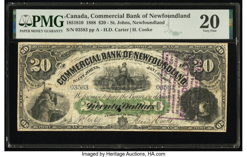 Canada St. John's, NF- Commercial Bank of Newfoundland $20 3.1.1888 Ch.# 185-18-...