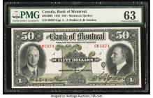 Canada Montreal, PQ- Bank of Montreal $50 2.1.1931 Ch.# 505-58-08 PMG Choice Uncirculated 63. Impressive portraits of Jackson Dodds and C.B. Gordon ar...