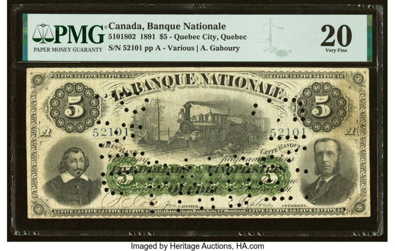 Canada Quebec City, PQ- Banque Nationale $5 2.1.1891 Ch.# 510-18-02 PMG Very Fin...