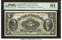 Canada Halifax, NS- Bank of Nova Scotia $5 2.1.1924 Ch.# 550-32-02 PMG Choice Uncirculated 64. A composition of excellent color, ornate designs and tw...
