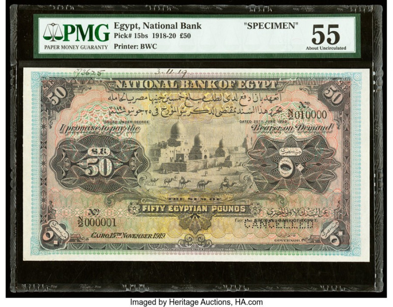 Egypt National Bank of Egypt 50 Pounds 15.11.1919 Pick 15bs Specimen PMG About U...