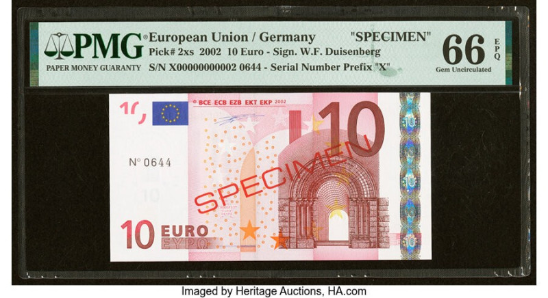 European Union Central Bank, Germany 10 Euro 2002 Pick 2xs Specimen PMG Gem Unci...