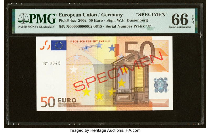 European Union Central Bank, Germany 50 Euro 2002 Pick 4xs Specimen PMG Gem Unci...