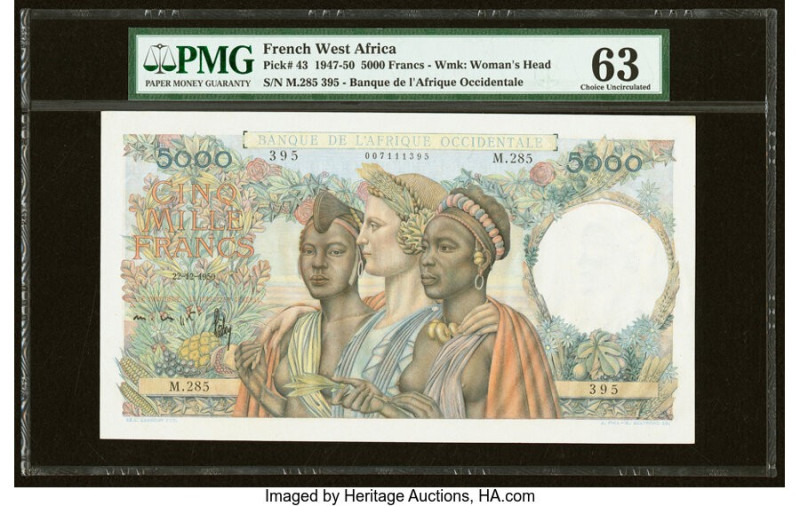 French West Africa Banque de l'Afrique Occidentale 5000 Francs 22.12.1950 Pick 4...