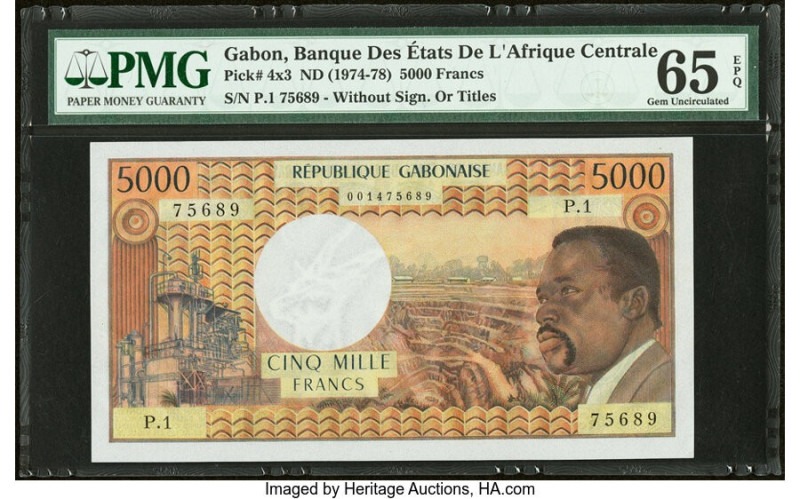 Error Gabon Banque des Etats de l'Afrique Centrale 5000 Francs ND (1974-78) Pick...