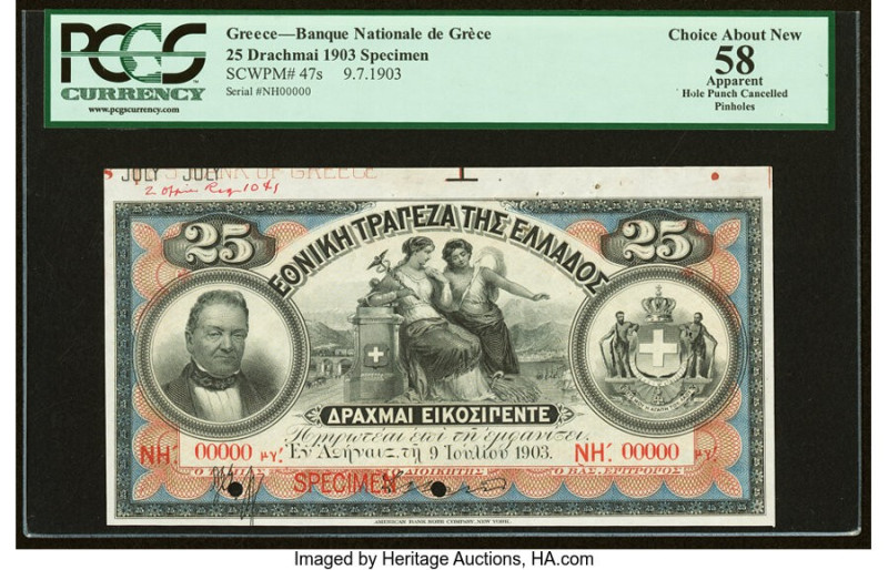 Greece National Bank of Greece 25 Drachmai 9.7.1903 Pick 47s Specimen PCGS Appar...