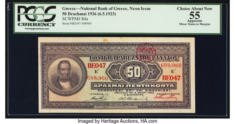 Greece National Bank of Greece 50 Drachmai 1926 (6.5.1923) Pick 84a PCGS Apparen...