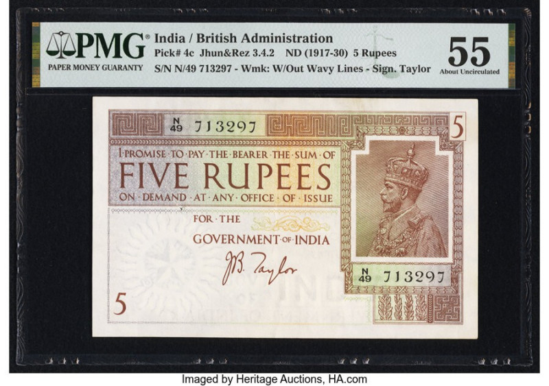 India Government of India 5 Rupees ND (1917-30) Pick 4c Jhunjhunwalla-Razack 3.4...