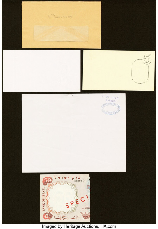 Israel Bank of Israel 1955-60 Group of Archival Specimen and Watermark Proofs. T...