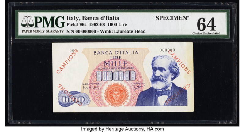 Italy Banco d'Italia 1000 Lire 14.7.1962 Pick 96s Specimen PMG Choice Uncirculat...