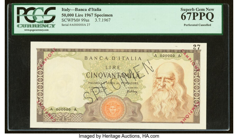 Italy Banco d'Italia 50,000 Lire 3.7.1967 Pick 99as Specimen PCGS Superb Gem New...