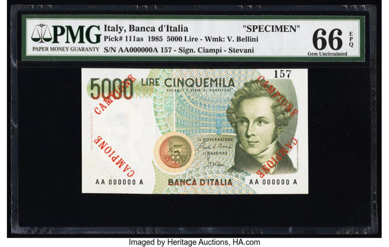 Italy Banco d'Italia 5000 Lire 4.1.1985 Pick 111as Specimen PMG Gem Uncirculated...