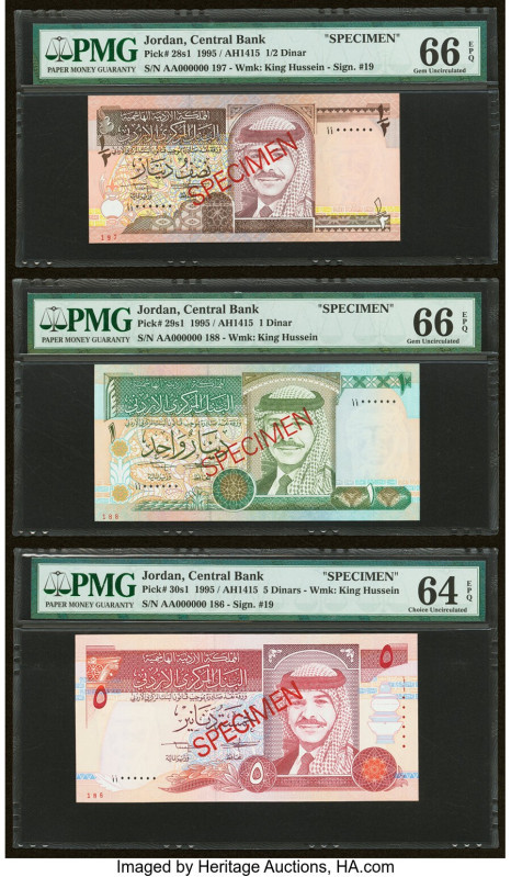 Jordan Central Bank Specimen Set of 5 PMG Graded Examples. The following notes a...