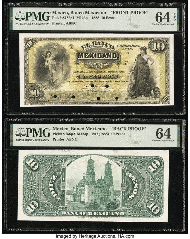 Mexico Banco Mexicano 10 Pesos 1888 Pick S156p1; S156p2 M123p Front and Back Pro...