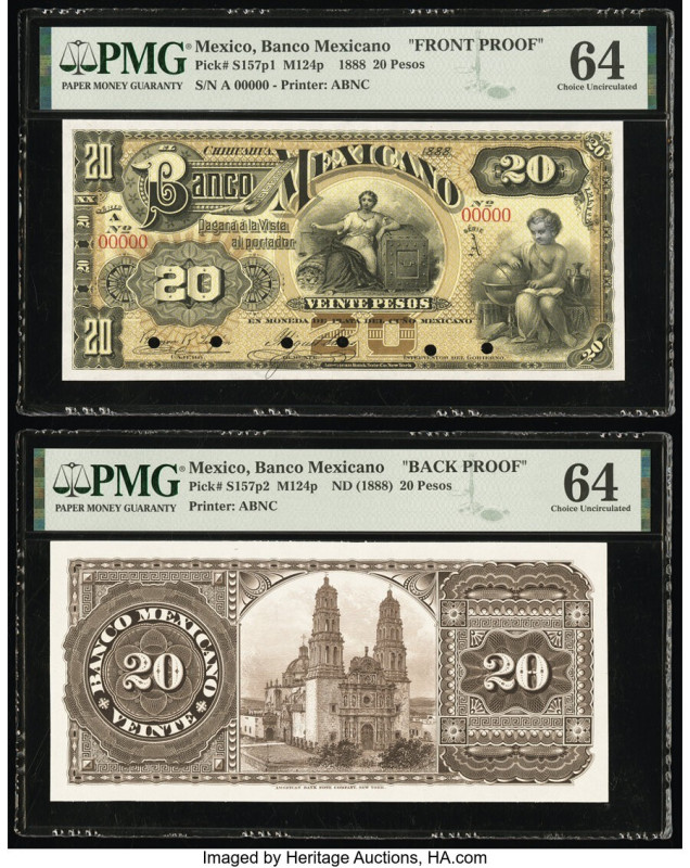 Mexico Banco Mexicano 20 Pesos 1888 Pick S157p1; S157p2 M124p Front and Back Pro...