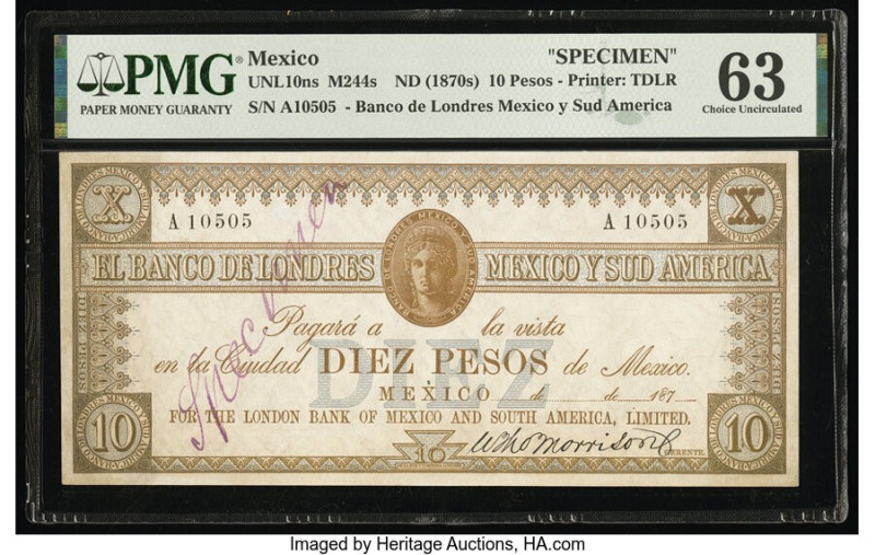 Mexico Banco de Londres Mexico y Sud America 10 Pesos ND (1870s) Pick UNL M244s ...